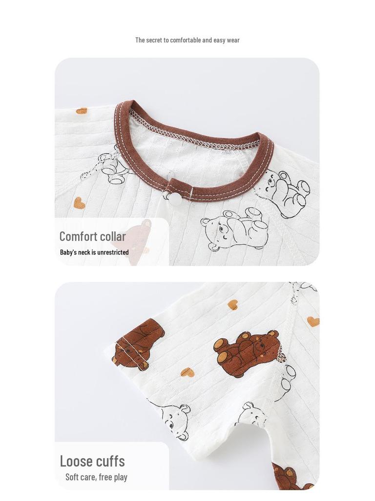 Newborn Summer Cotton Bodysuit: Lightweight Short Sleeve Mesh Romper for Crawling and Outings