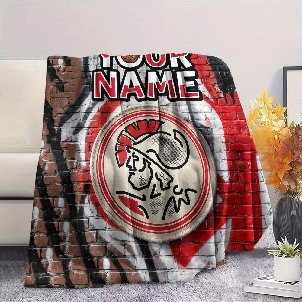 Custom Name,AFC Ajax Printed Flannel Blanket, soft throw for bedroom sofa, washable, Christmas present, great gift.