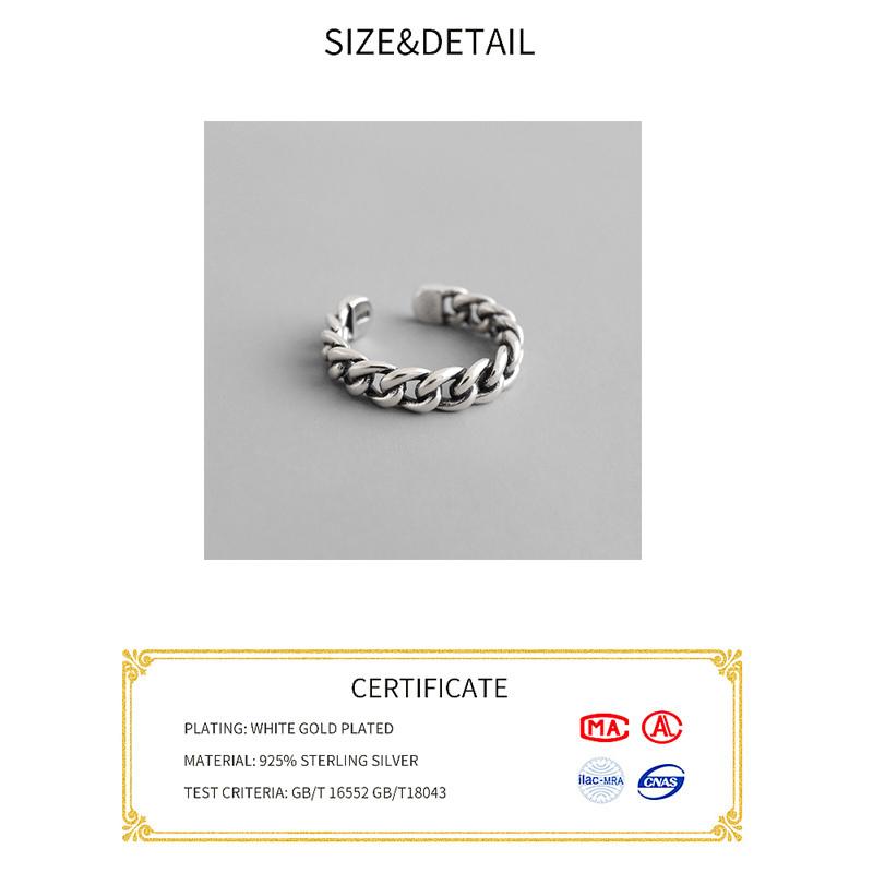 BFCLUB Silver Color Wide Chain Rings Silver Vintage Wild Square Strip Chain Open Rings for Women Fine Jewelry Gift