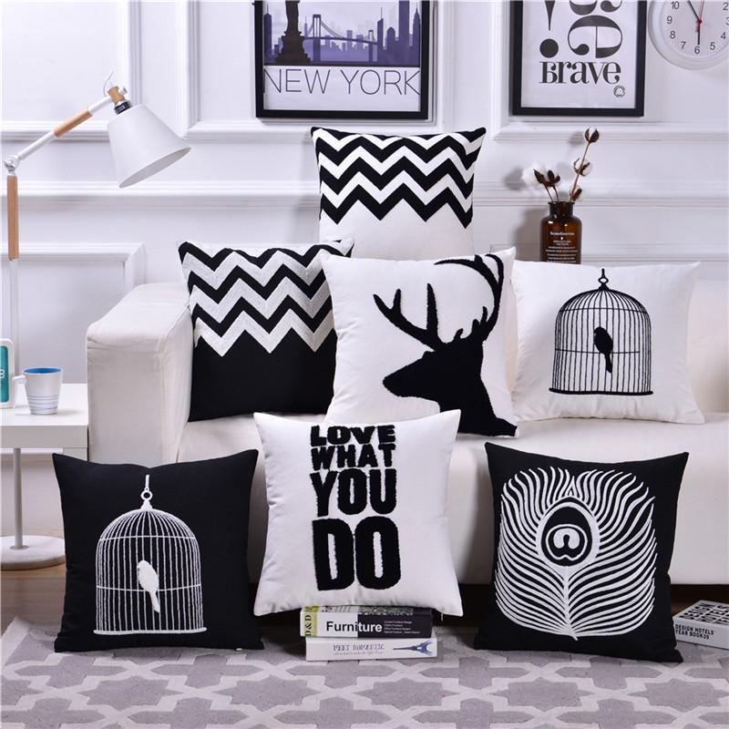 45x45cm Thicken Geometric Deer Letters Cushion Cover Cotton Embroidery Living Room Sofa Home Office Decor Pillow Case