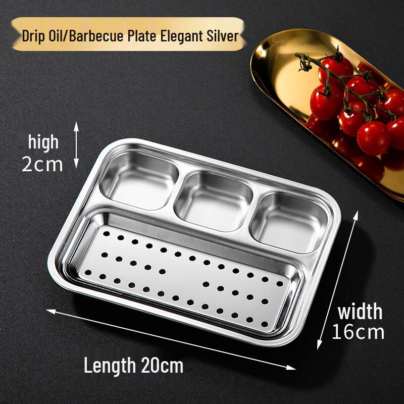 Korean Style 304 Stainless Steel Rectangular Divided Dinner Plate