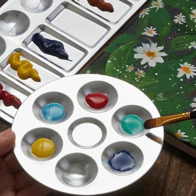1 Pcs Metal Hand Drawn Watercolor Paint Tray 10 Hole Circular Painting Palette Aluminum Rectangular Palette Art Supplies