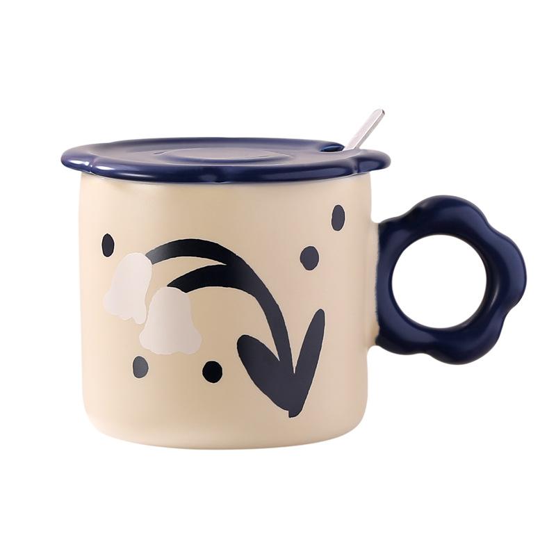 Underglaze Color With Lid Ceramic Mug Coffee Cup Women High Value Office Drinking Cup Women Internet Celebrity Water Cup