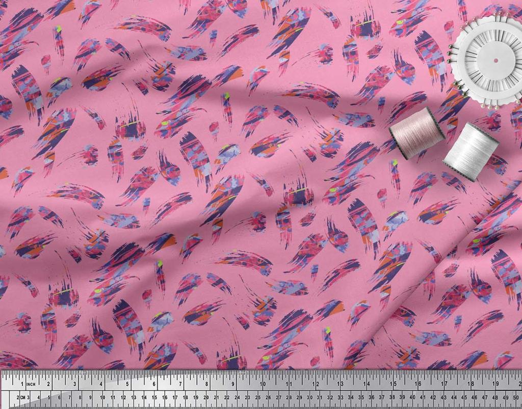 Soimoi Japan Crepe Satin Fabric Brush Stroke Abstract Print Fabric by Metre 42 Inch