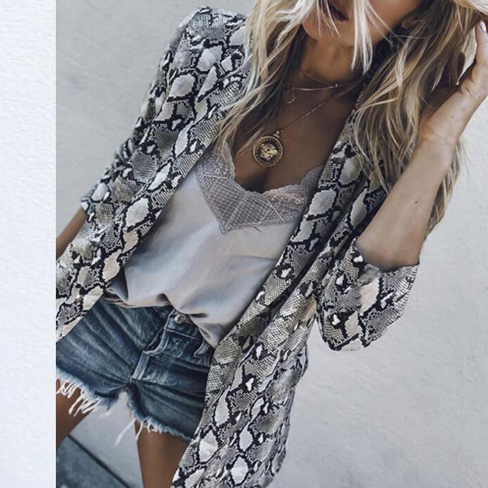 

Женский кардиган с леопардовым и змеиным принтом, облегающий костюм с прорезями и карманами, пальто S белый