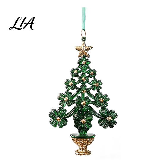 Acrylic Flower Tree Figurines Christmas Ornament with Lanyard, Xmas Shaped Gift for Friends Family Decorative Hanging Pendant Holiday Tree,