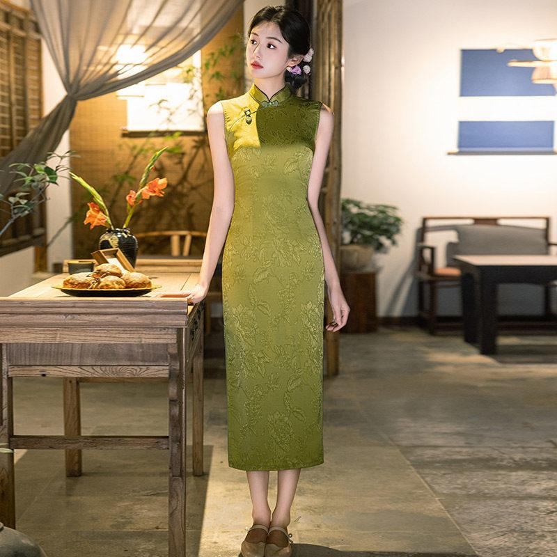 Green sleeveless national style new Chinese Suzhou long cheongsam improved young 1011 new women's high sense summer
