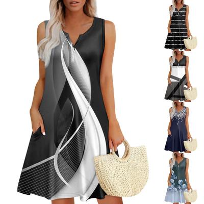 Womens Summer Dresses Loose V Neck Sleeveless Sundresses Dress With Pockets