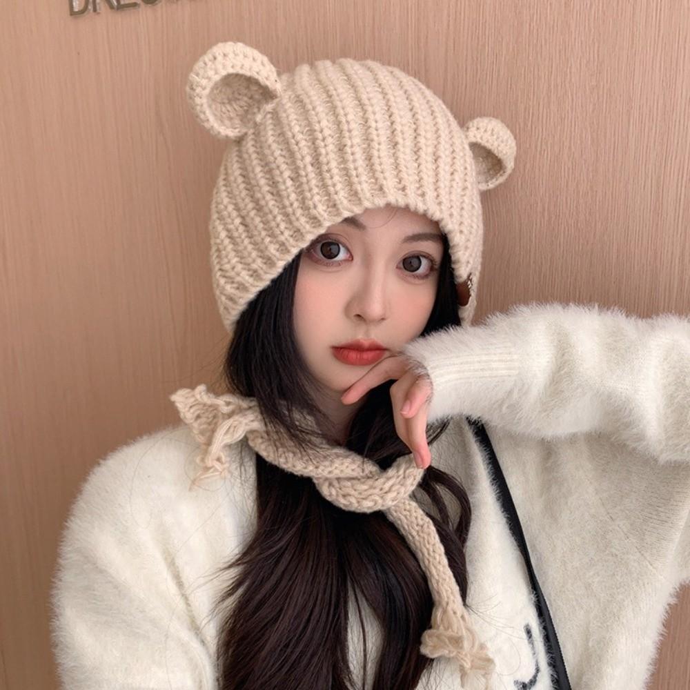 Einfarbige Strickmütze Ohrenschutz Ohrenwärmer Mütze Niedliche Ohrenschutzmütze Winter