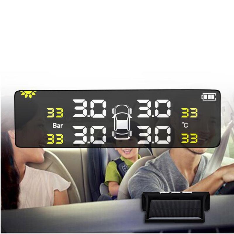 Solar Power USB TPMS Car Tire Pressure Monitoring System LCD 4 External / Internal Sensors for SUV Sedan Temperature Warning