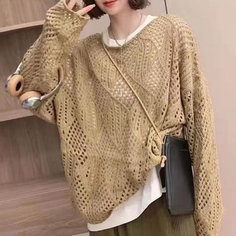 

Ажурный вязаный свитер для женщин весна-лето корейский стиль дизайн однотонный ромбовидный сетчатый ленивый стиль свитер основа солнцезащитный чехол рубашка L