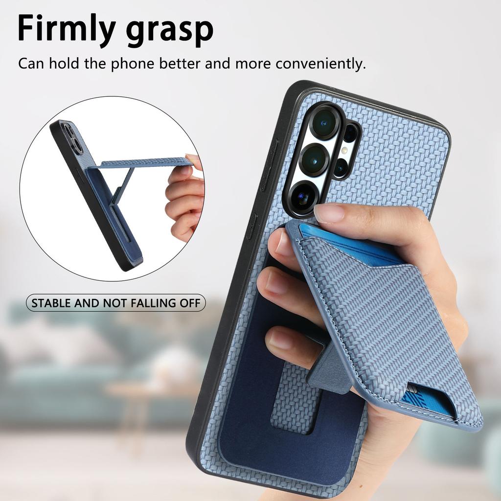 Business Magnetic Carbon Fibre Vertical Cards Solt Wallet Case For Samsung S25 Ultra S24 Plus S23 A17 A07 Kickstand Cover