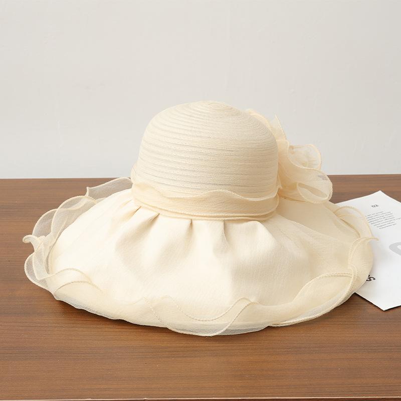 Spring and summer tourist attractions hat women's big brim lace sunscreen hat sweet and cute bucket hat breathable sun hat