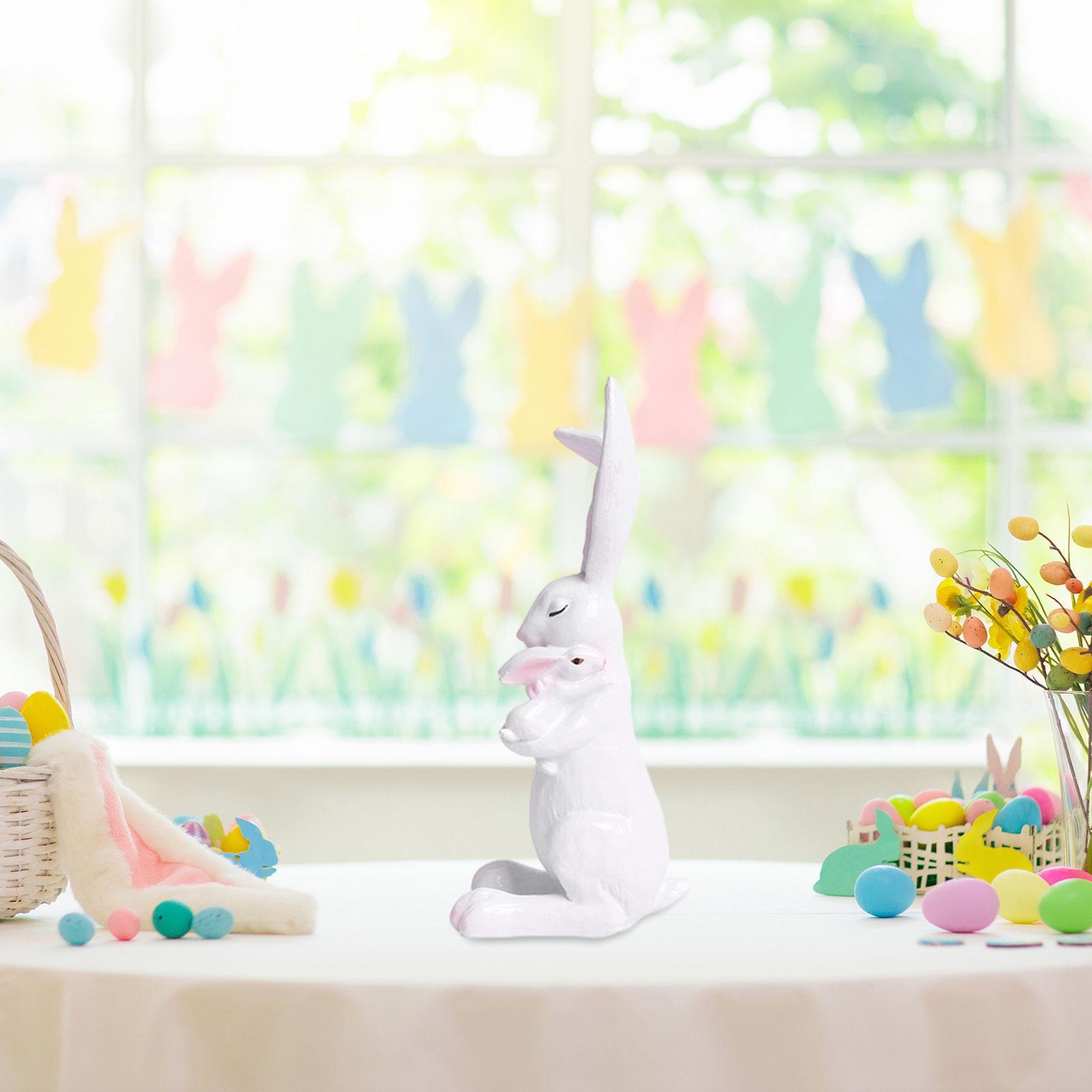 Mom Rabbit Figurine,Adorable,Bunny Statue,Easter Tabletop Ornament,Animal Sculpture Decorations for Desk Living Room