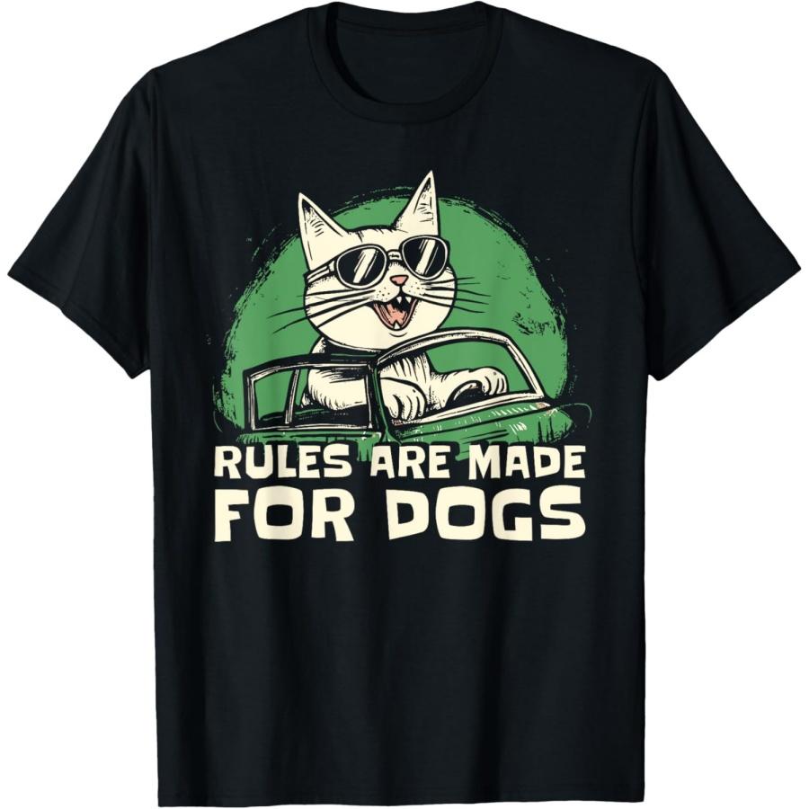 Забавный Любитель Кошек - Правила Созданы для Собак Водящий Кошку Мужчины Женщины Девочки Дети Футболка XXXXXL чёрный