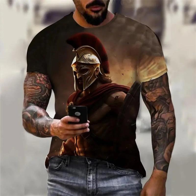 2026 Summer Vintage T-Shirts For Men 3D Print Knight Pattern Short Sleeve Oversized T-Shirt Men's Casual Tee Shirt Tops
