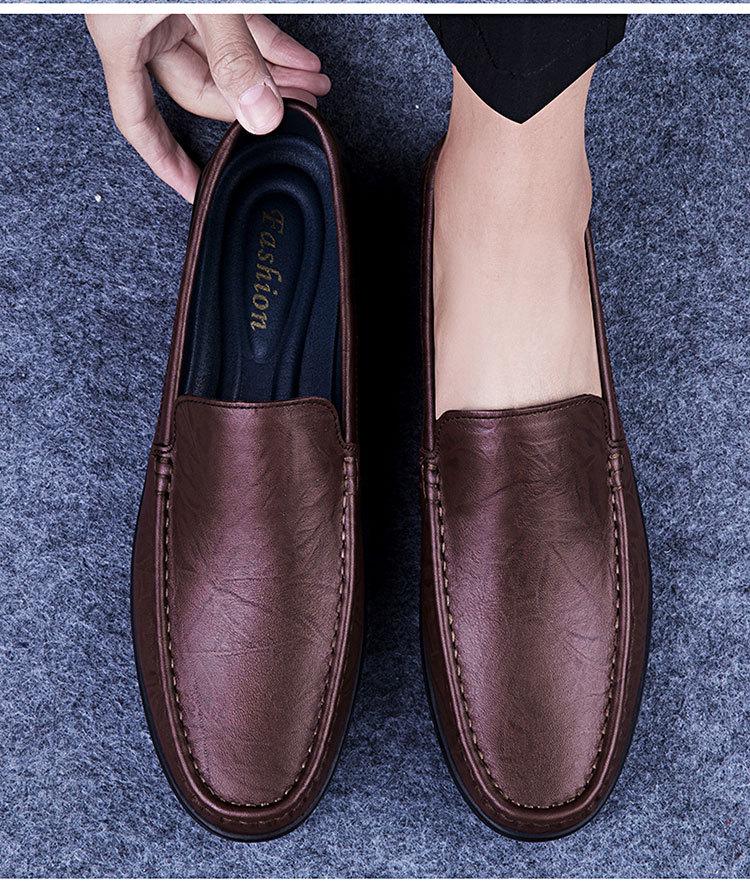 Men's Casual Slip-On Loafers - Flat Bottom Cowhide Moccasins for Spring/Summer