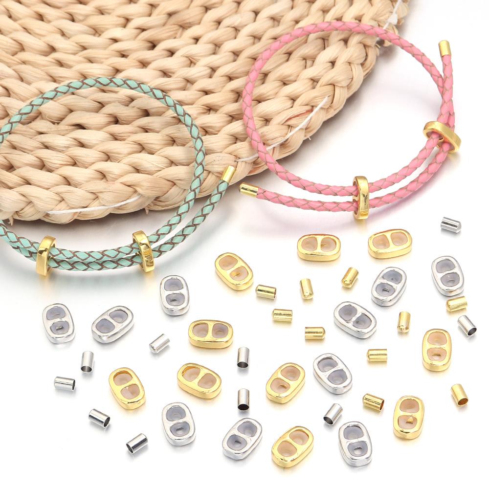 4Sets Metal Double Hole Adjustment Clasps Beads Gold Stopper Spacer Beads For Bracelet End Caps Connector For DIY Jewelry Making