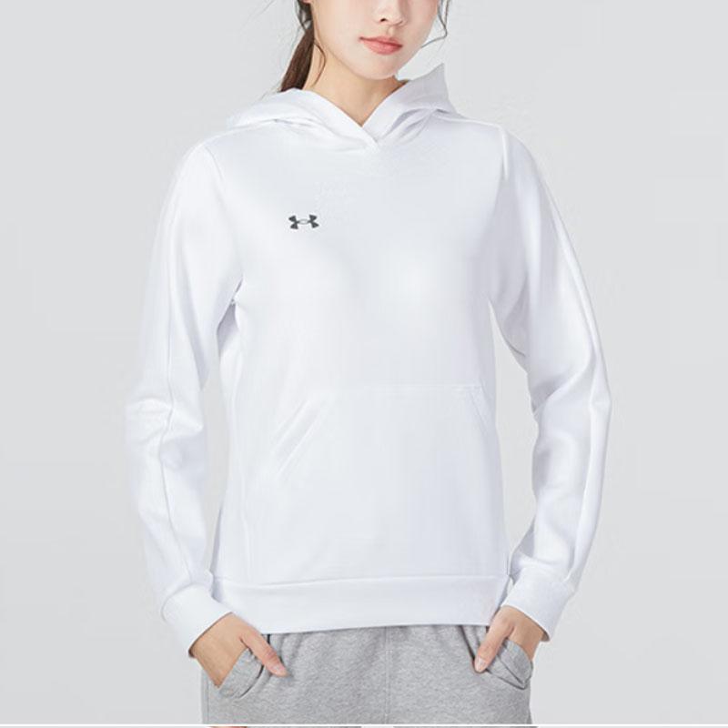 Under Armour Solid Color Hooded Sports Sweatshirt Women tops White 22600306-100