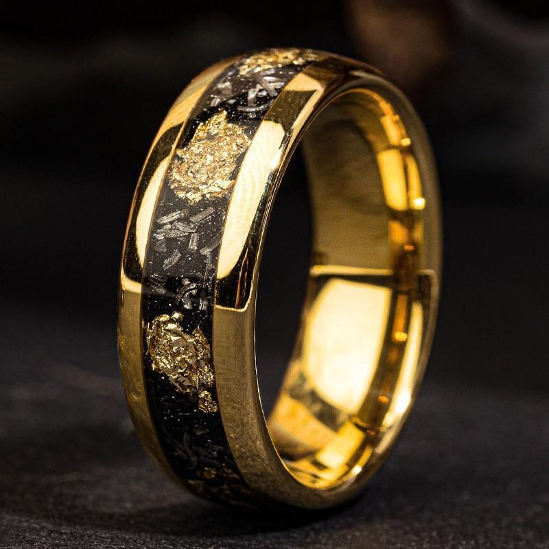 8MM  Stainless Steel Rings Inlay Meteorite Abalone Shell Steel Rings For Men Women Wedding Engagement Band Jewelry Gift