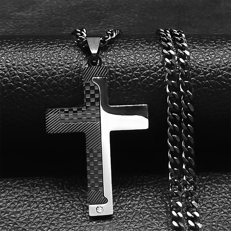 316L Stainless Steel Splice Cross Pendant Chain Necklace For Men Zircon Religion Protect Accessories