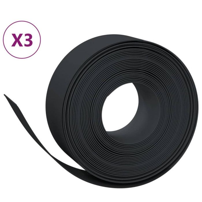 VidaXL Bordures de jardin 3 pcs noir 10 m 20 cm polyéthylène 3155457