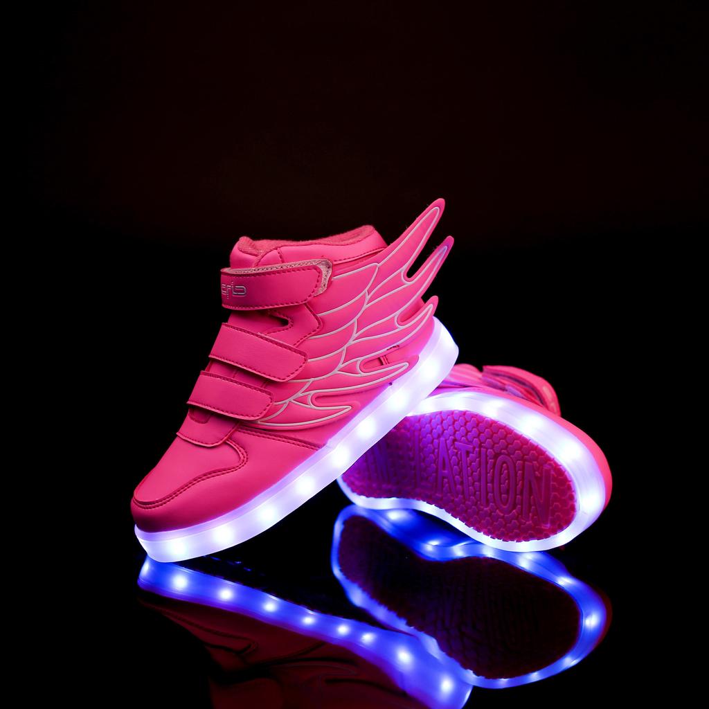Spring and summer children's high-top casual shoes fashion light shoes rechargeable luminous shoes Velcro wings classmates