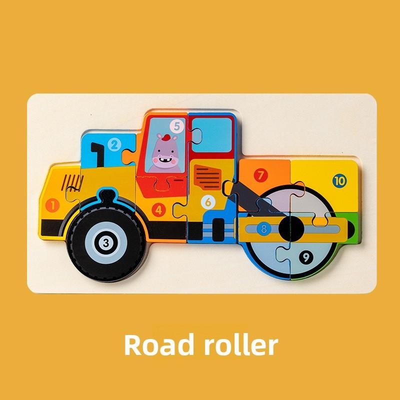 Construction Wooden Vehicle Puzzle Kids Educational Toy Gift For Early Learning