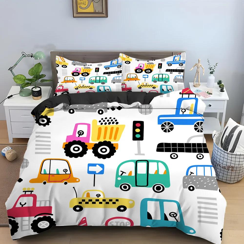 Tractor Truck Duvet Cover For Boys Kids Car Excavating Machinery Farm Vehicle Tool Quilt Cover Polyester For Bedroom Decorations