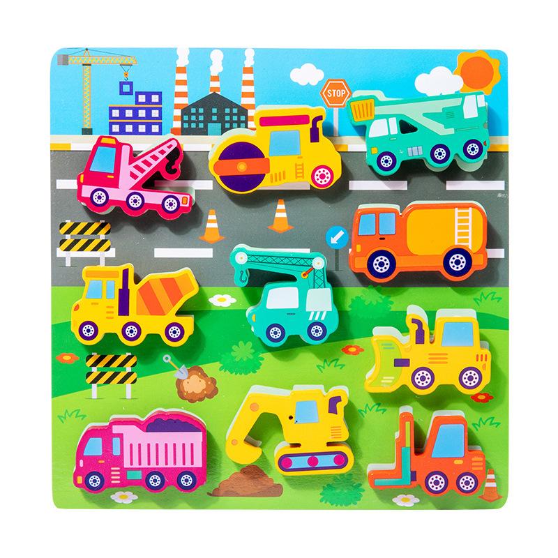 Wooden Children'S Early Education Puzzle Creative Velcro Three-Dimensional Puzzle Building Block Car Animal Puzzle