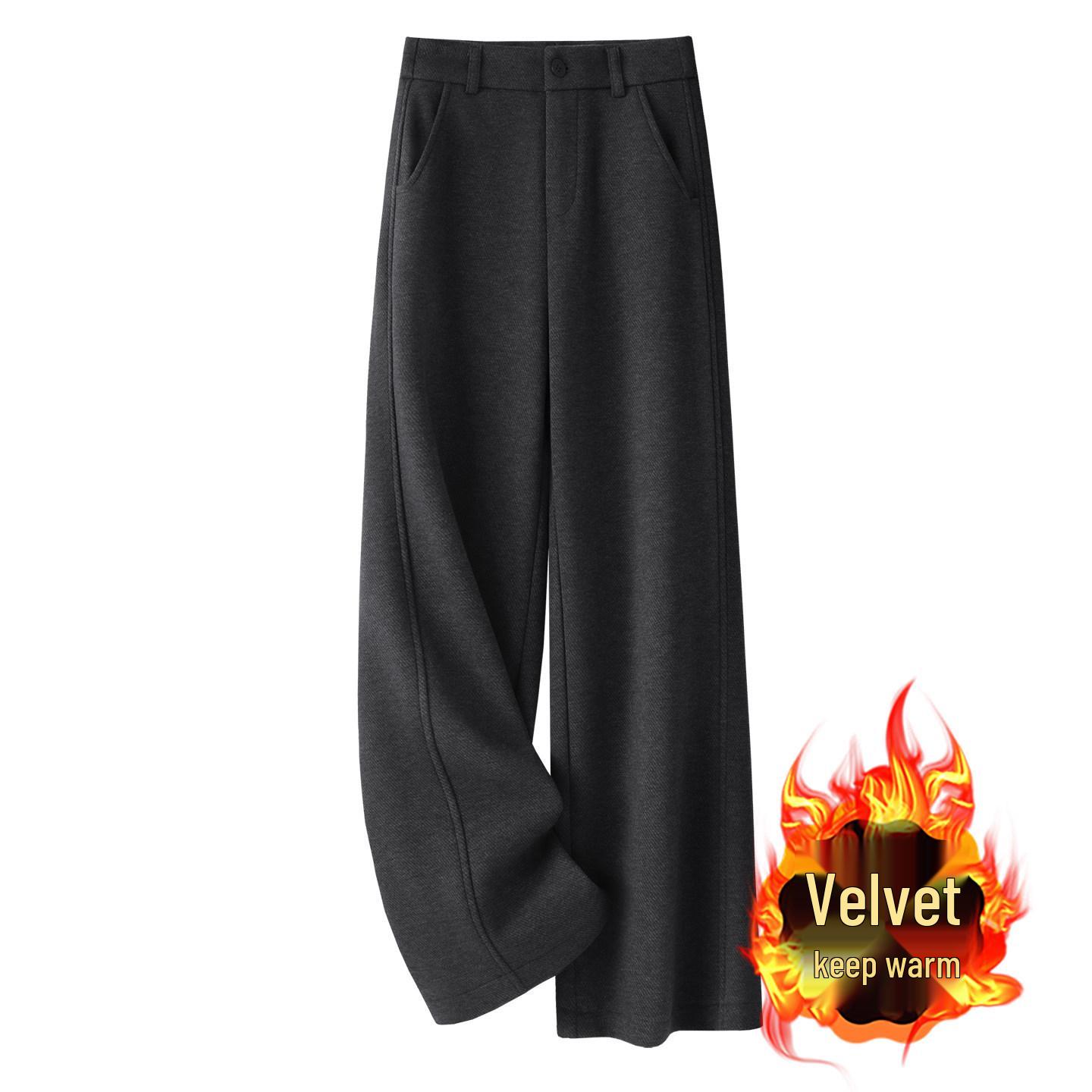 2025 Winter Women s Plus Velvet Thickened High Waist Wide Leg Woolen Casual Pants 2XL