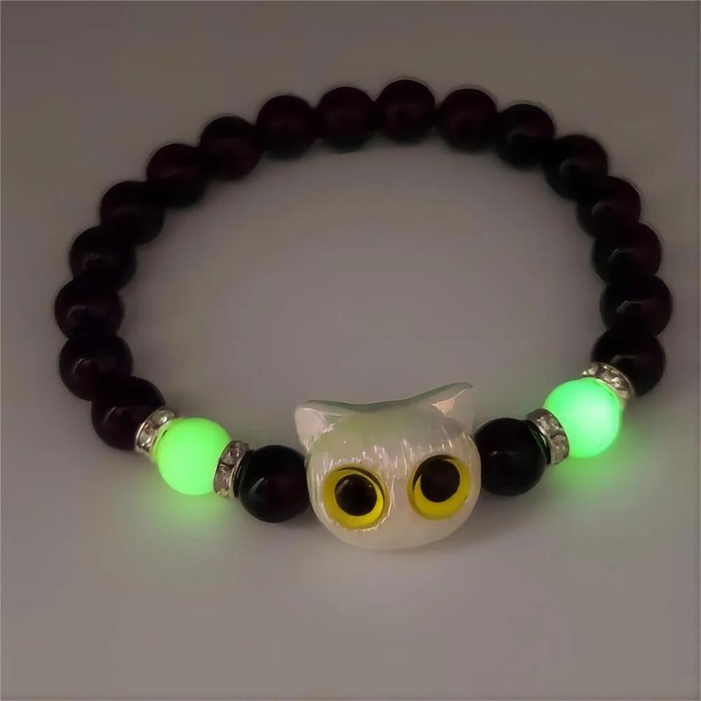 1 PC Matching Bracelets Couples Women Men Luminous Cute Cat Friendship Bracelete Black White Cat Head Bead Strand Bracelet