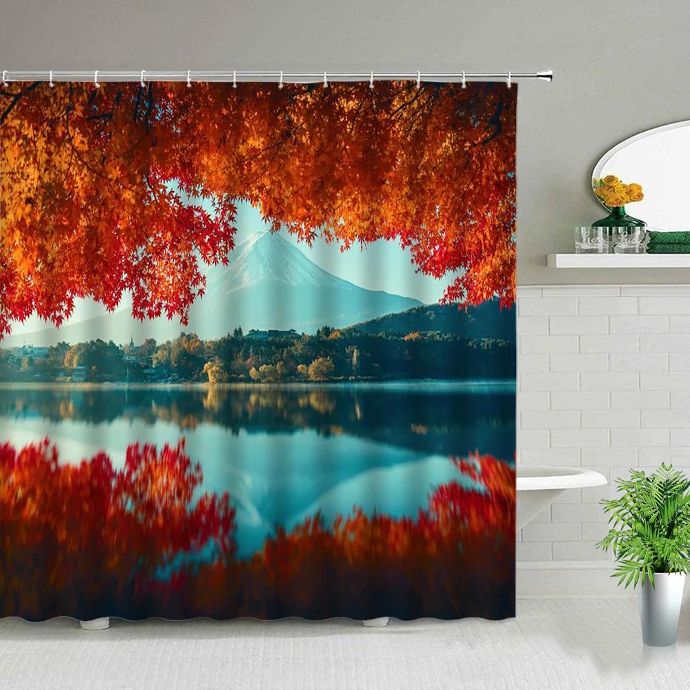 Natural Scenery Shower Curtain Set Waterfall Spring Landscape Home Bathtub Decor Waterproof Polyester Cloth Bathroom Curtains