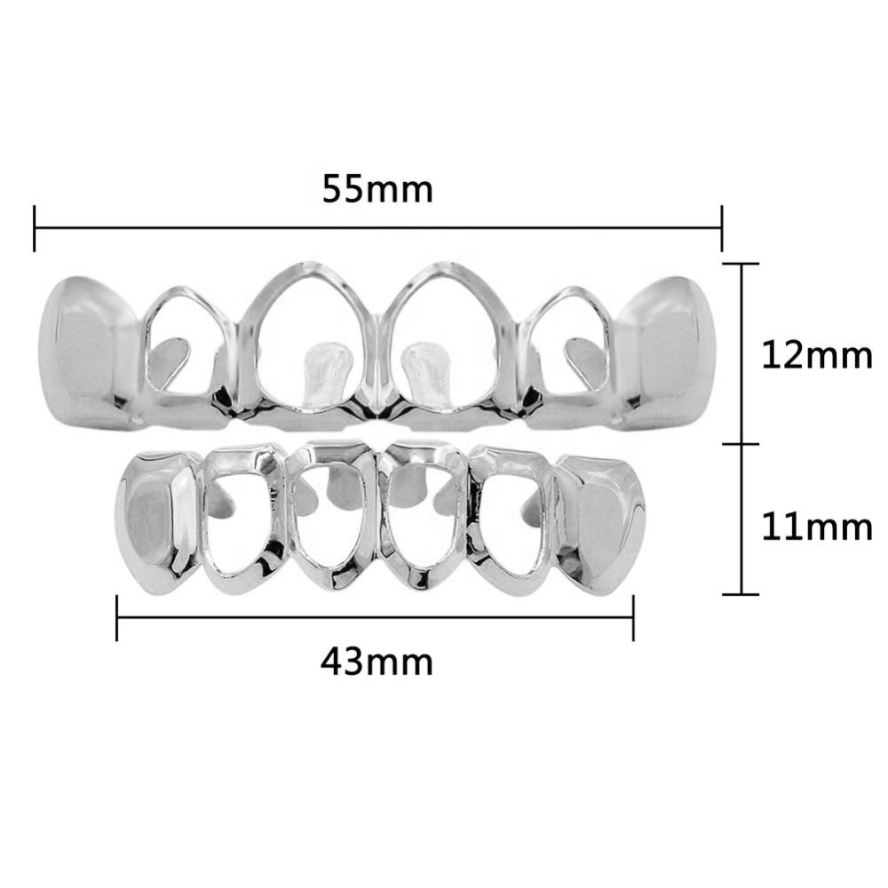 S925 Sterling Silver Hip Hop Teeth Grillz for Teeth Fashion Top Bottom Hollow Tooth Dental Grills for Unisex Jewelry Party Gifts