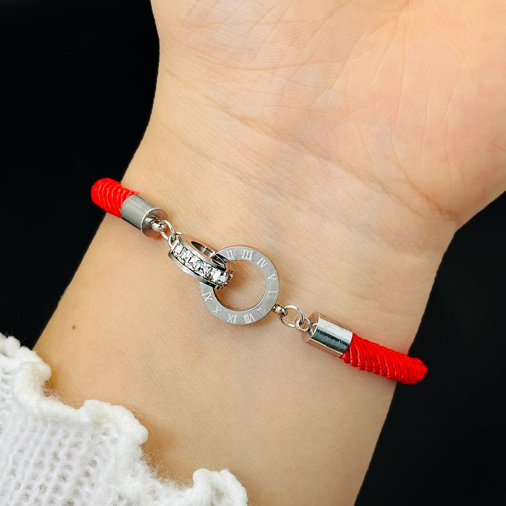 Stainless Steel Bracelets Roman Number Interlock Circle Braided Lucky Red Rope Fashion Charm Bracelet For Women Zircon Gifts