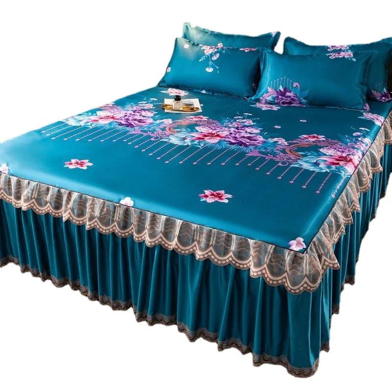 3Pcs/Lot Bed Dress Lace Set Full King Queen Double Beds Cotton Bed Sheet with Pillow Cases Suitable for Bedding Cover
