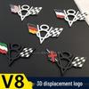 V8 Metal Car Decals for Chevrolet, Dodge, Jeep Tailgates - Includes American, German, British Flags