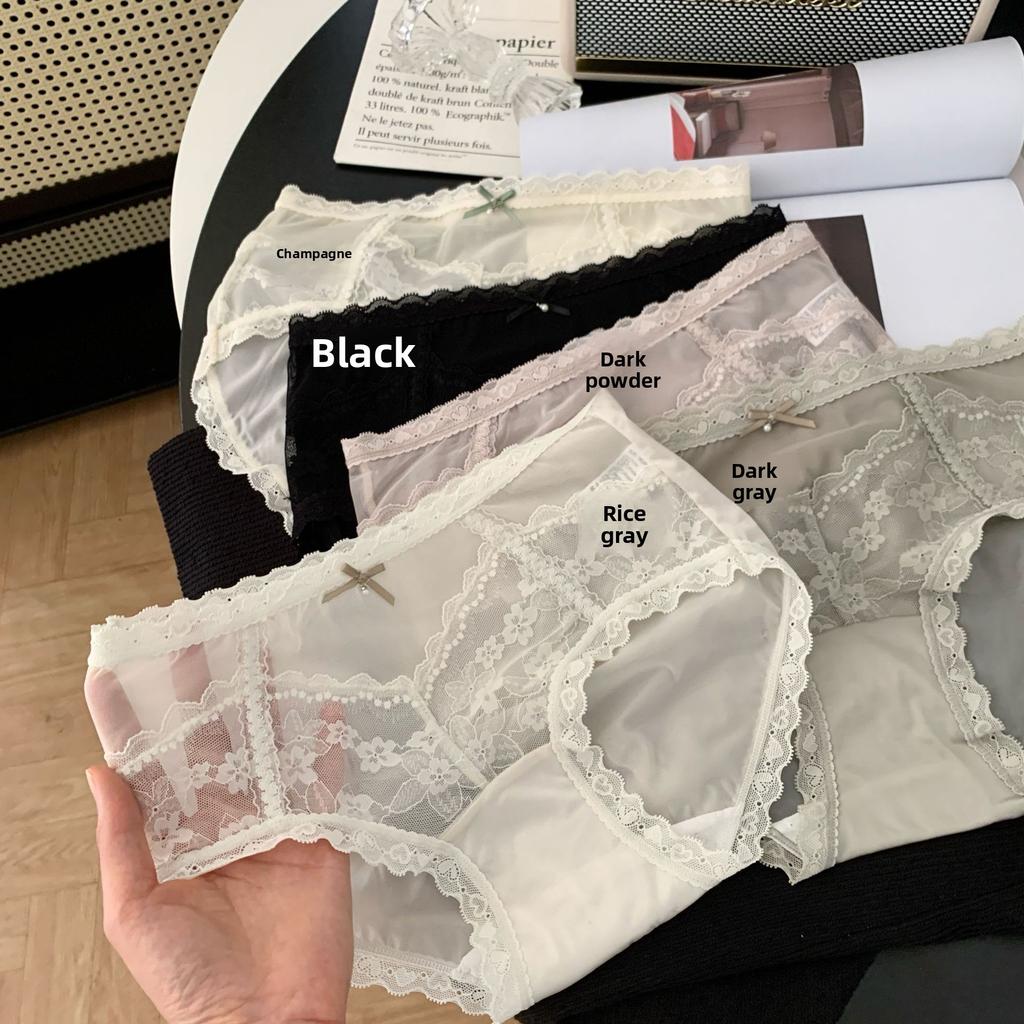 Ladies Summer Light Luxury Satin Wave Lace Sexy High Elastic Breathable Cotton Crotch Waist Triangle Briefs