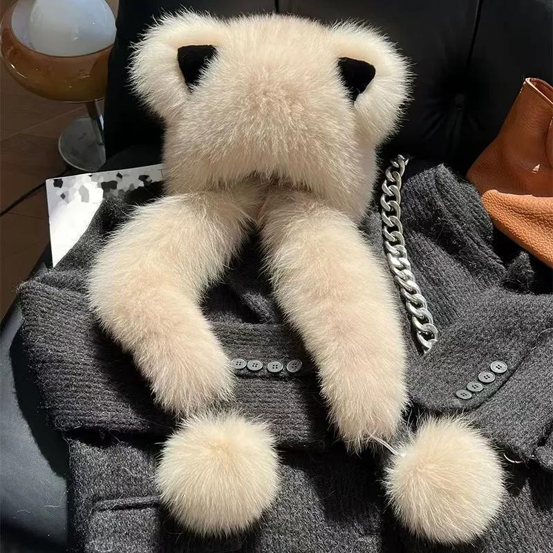 WTEMPO Solid Color Cute Ear Hats Plush Faux Fox Fur Ear Protector Scarf Hats Thick Winter Warm Soft Versatile Casual Hats