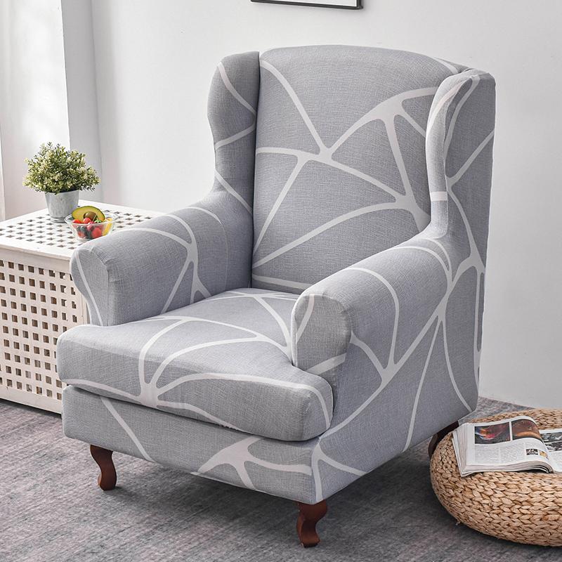 Wingback Chair Slipcover 2 Pieces/set Stretch Sofa Cover Armchair Cover Couch Furniture Protector Elastic Bottom for Living Room