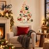 Bedroom Wall Stickers Christmas Tree Shape with Xmas Elements/Puppy/Kitten Patterns, Self-Adhesive PVC Decals, Decorative Decor Removable Art