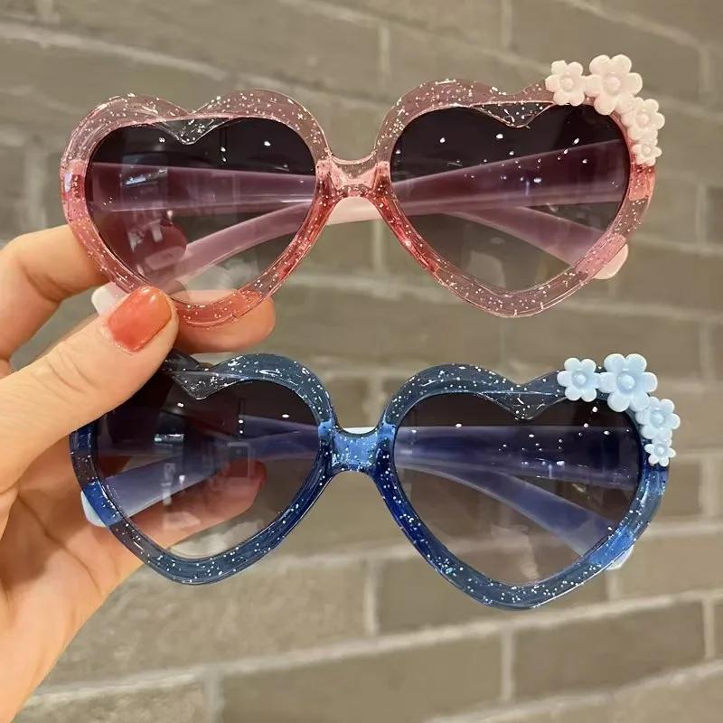 Fashion Heart-Shape Sunglasses for Girls Boys Cute Cartoon Flower Sun Glasses Outdoor Sun Protection Children Lovely Glasses