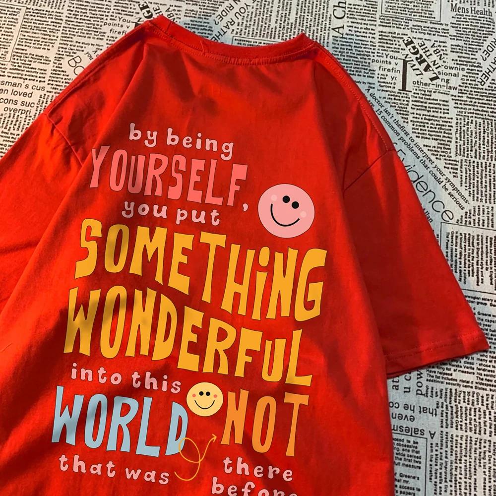 

Будьте собой и привнесите красоту в мир Футболка с изображением счастливого лица для мужчин, хлопковая одежда, свободная повседневная футболка, свободные дышащие уличные футболки XXXXXL слоновая кость