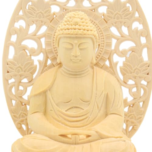 Kurita's Specialty Buddha Statue [Nyorai] Amitabha Nyorai Seated Statue, 2.0 inches (total height 18.5 cm, width 10 cm, depth 9 cm), Grass Halo, Round