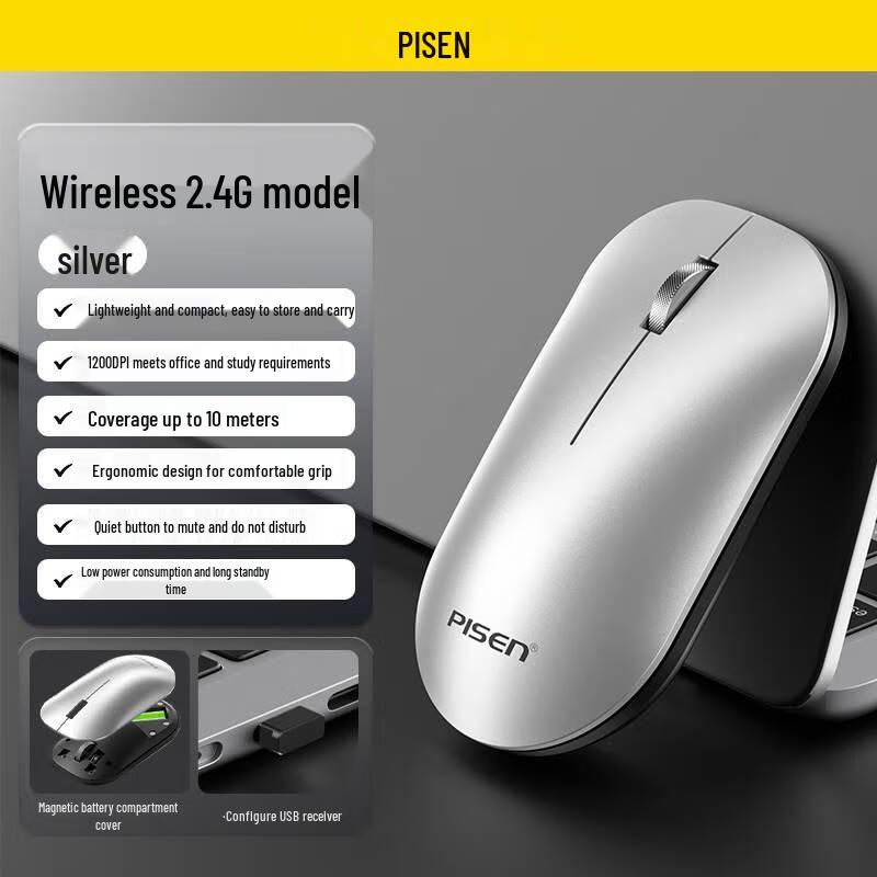 

PISEN Portable 2.4G Wireless Silent Mouse TP-M02
