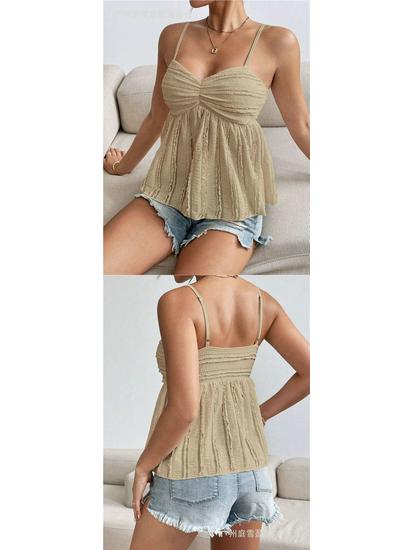 European & American Summer Fashion Chiffon Camisole with Lace Floral Trim