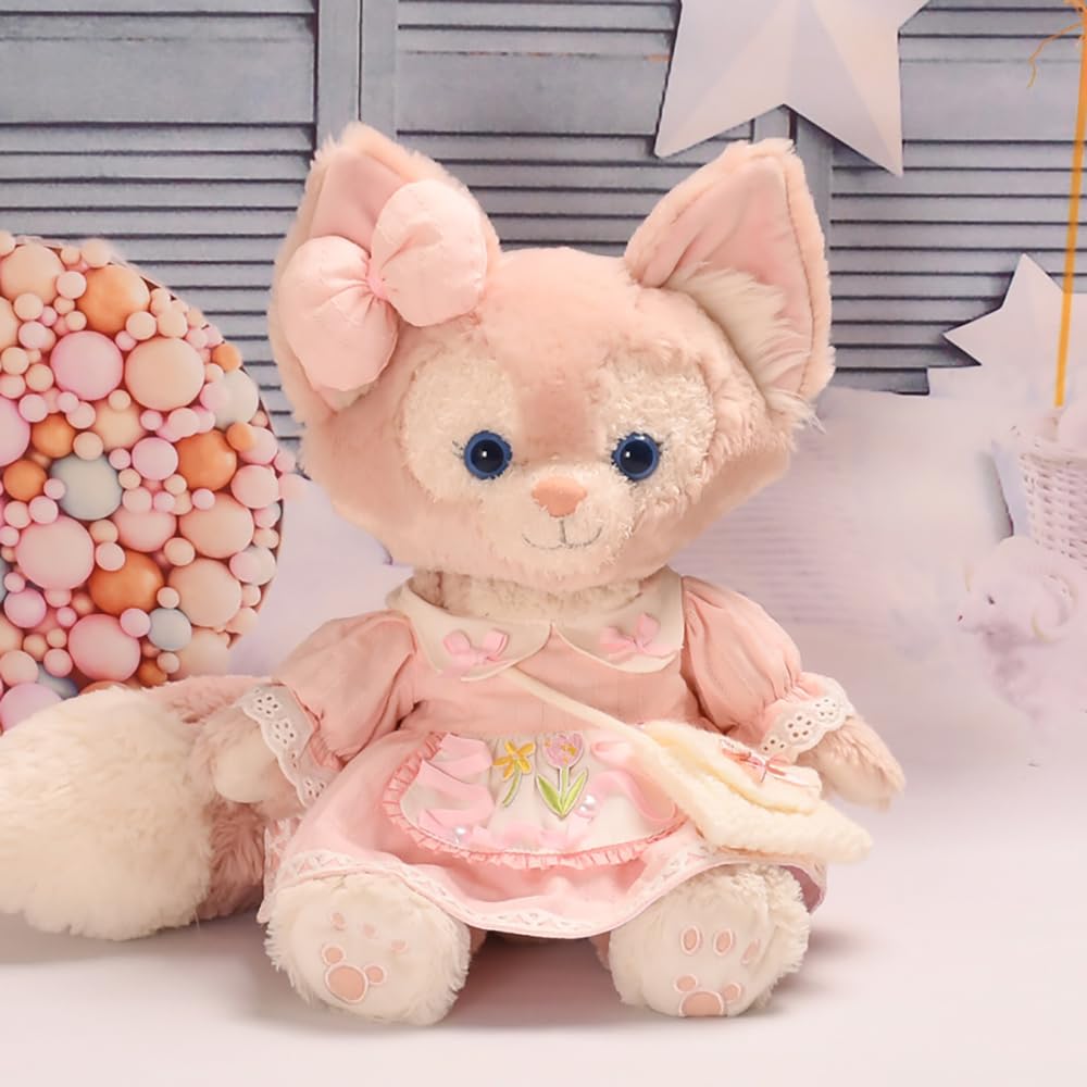 Linabelle Stella Lou Plüschkleidung, Größe Klein, Rosa Tulpenkleid-Set, Wechselbares Outfit, Plüschkleid, Puppenkleidung (Kleid, Stricktasche und Schleife