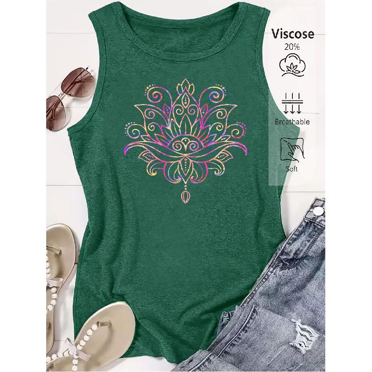 Elegant Vest for Women Colorful Lotus Mandala Print Casual Loose Summer Vest Fashionable and elegant tops for commuting, vacation, and everyday wear,