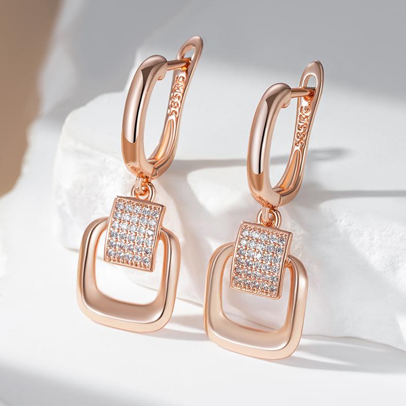 Kienl   Rose Gold Color Glossy Metal Square Long Earring For Women Shiny Natural Zircon Accessories Trend Daily Jewelry