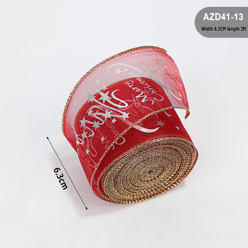 Handmade Christmas Flocked Ribbon with Golden Dot Bow for Gift Wrapping